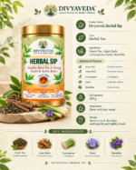 tep-by-step preparation infographic showing the process from adding the herbal tea blend and hot water to brewing, straining and serving.