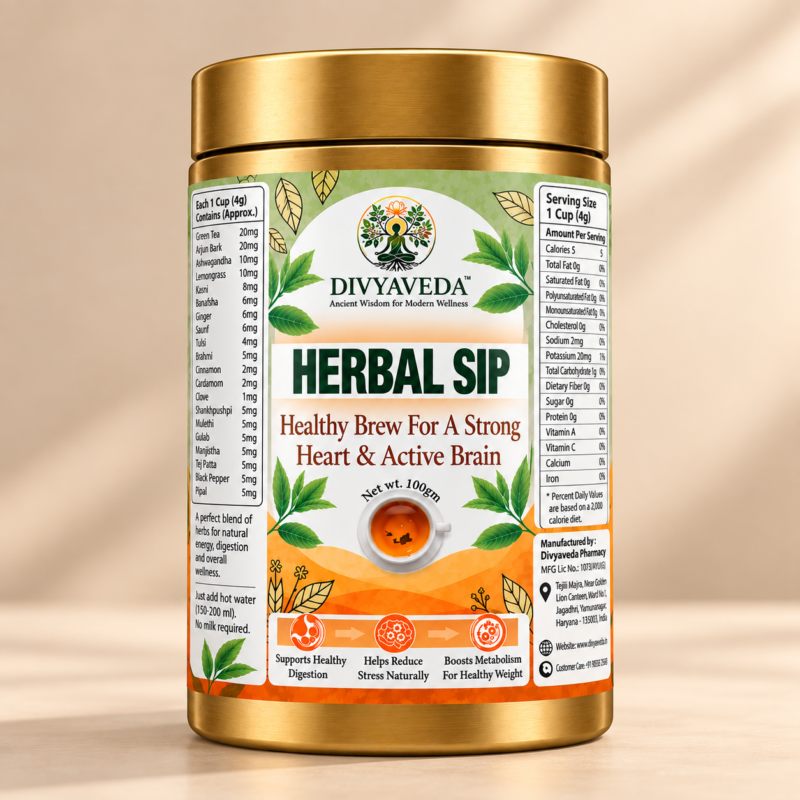 Divyaveda Herbal Sip Ayurvedic Herbal Tea with Green Tea and Arjun Bark