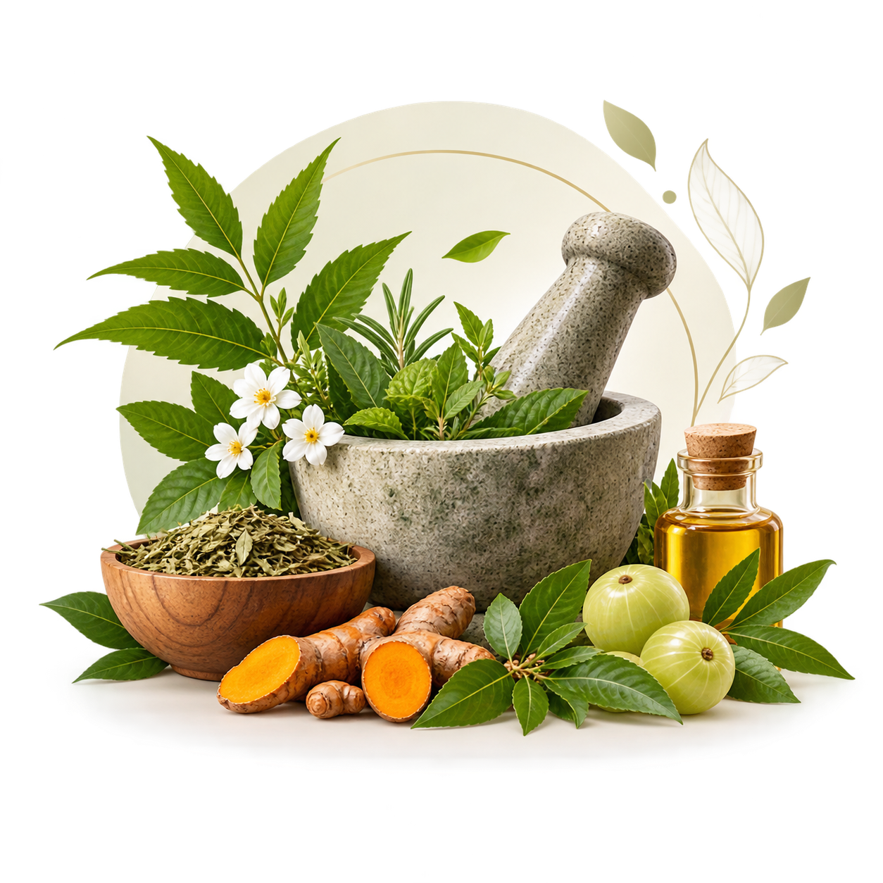 Ayurvedic Herbal Mortar Still Life
