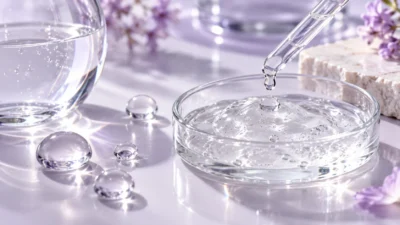 Lightweight facial serum droplets representing skin hydration
